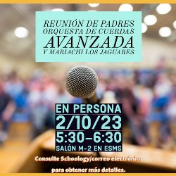 Detalles de junta de padres para el 2 de octubre con escenario por detras.
